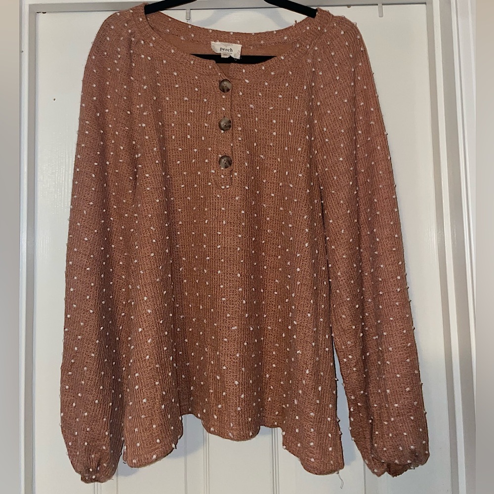 Perch By Blu Pepper Blouse •Plus Size 2X• Swiss Dot Knit Sweater